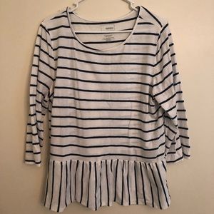 Navy and white striped peplum top